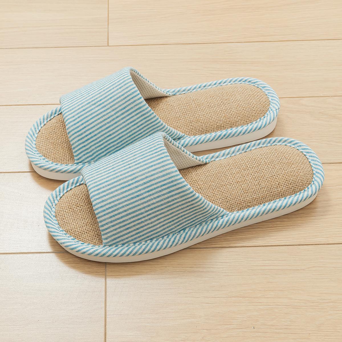 

Linen Women Home Slippers Flat Lightweight Indoor Slides Casual Comfortable Non-slip Slippers Breathable Soft Men Living Room Slippers 36-37 синій