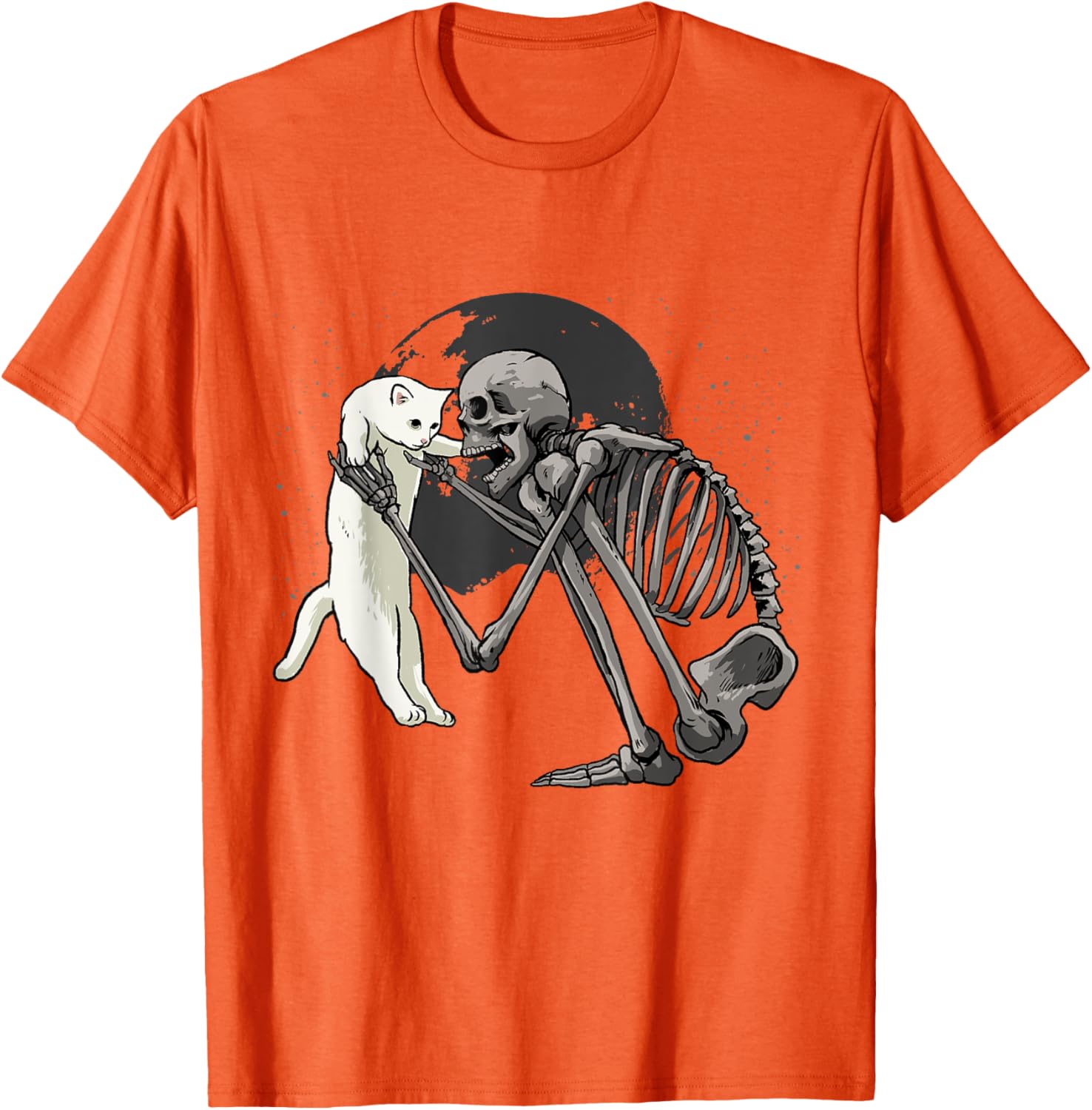 

Skeleton Holding Cute White Cat Graphic Print Short Sleeve Cotton T-Shirt Casual Crewneck Tee for Men Women 4XL