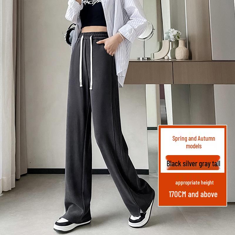 

Брюки больших размеров с высокой талией, широкими штанинами и разрезом для женщин - Стройнящие, длиной до пола, спортивно-повседневного стиля для весны/осени. 5XL