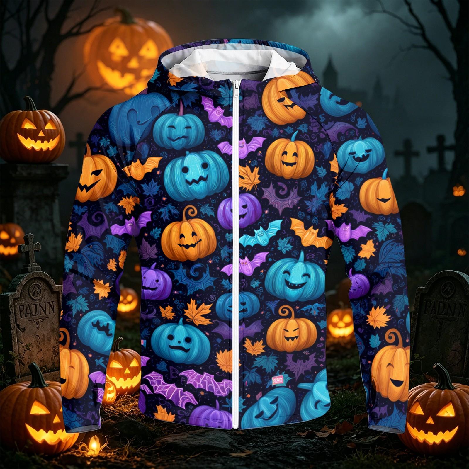 Men s Raglan Hooded Long Sleeve Sun Jacket - Casual Halloween Print Coat XXXL