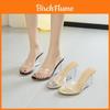 Sommer High Heel Pantoletten für Damen mit transparentem PVC-Sohle und Fisch Zehen Design