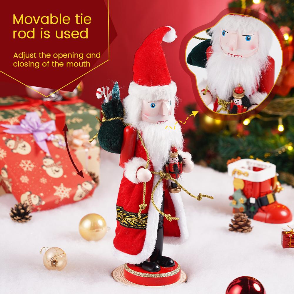 35CM Christmas Nutcracker Red Santa Claus with Cape Style Wooden Handicraft Home Office Festival Decoration Gift-giving