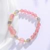 Strawberry Quartz Beaded Bracelet With Matte Gray Moonstone Engraved Pixiu Charm Women Elegant Minimalist Style