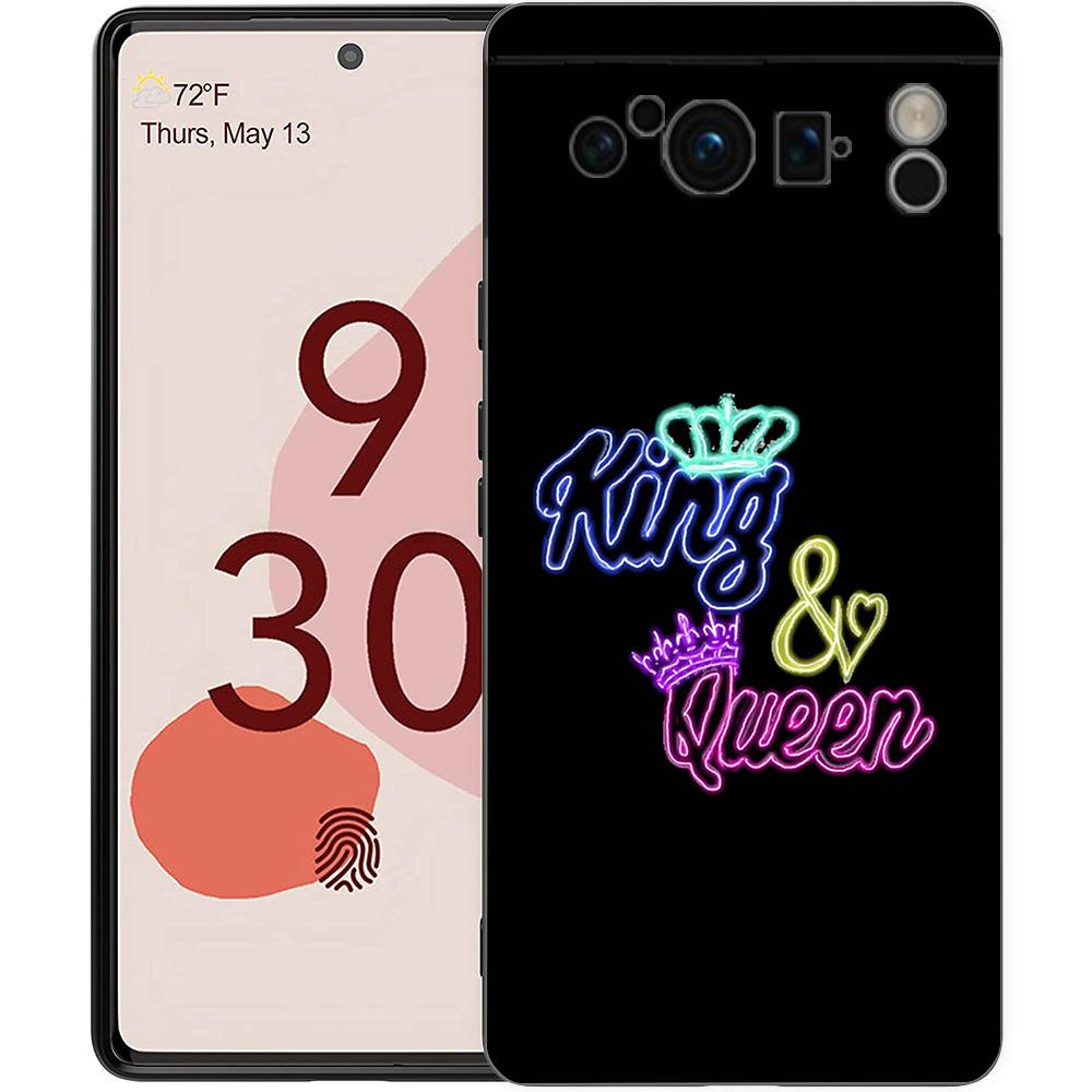 

Crown QUEEN & KING Couples Phone Case For Google pixel 9 8 7 6 Pro 6A 7A 5G Silicone Shockproof Black Cover Fundas Pixel 7
