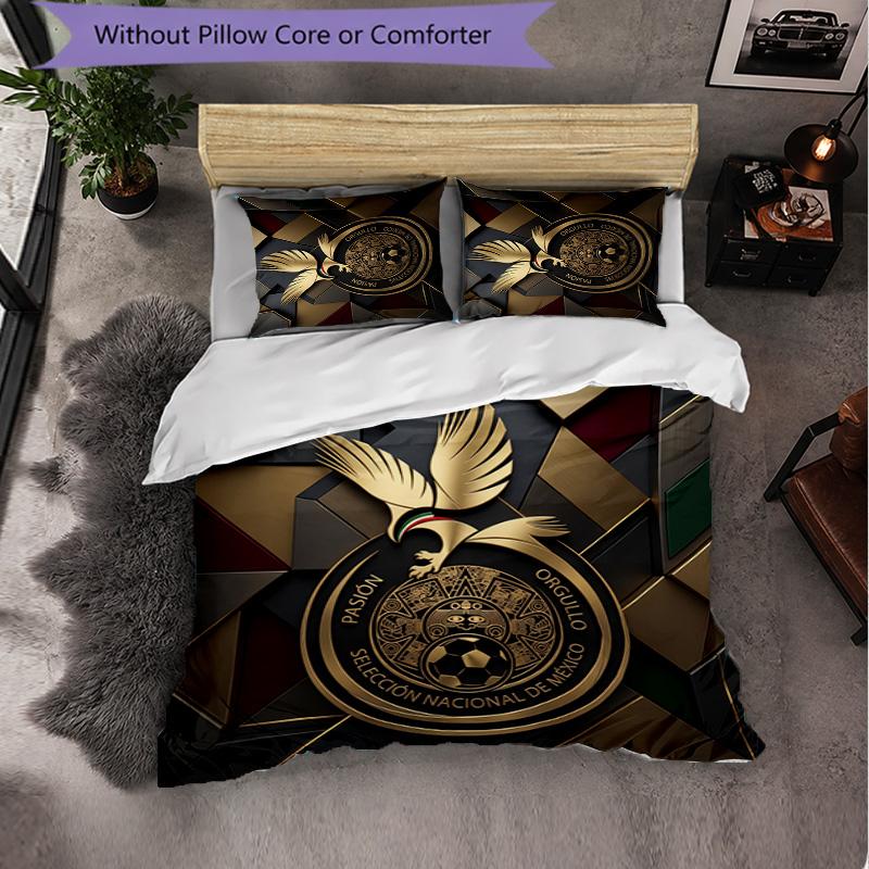 Mexico footbal Pattern 3 Pieces Bedding Set Soft Microfiber Duvet Cover with Pillow Cases for Bedroom