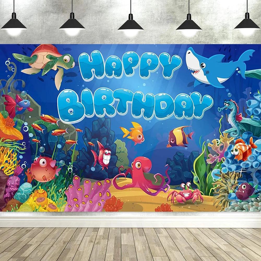 Under The Sea Ocean Animal Birthday Banner – Dolphin & Shark Decor, Perfect For Kids' Party & Baby Shower Background-Tapestry