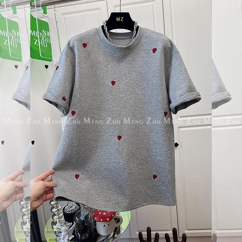 

2025 Summer European Women s Embroidered Heart Blouse XXL