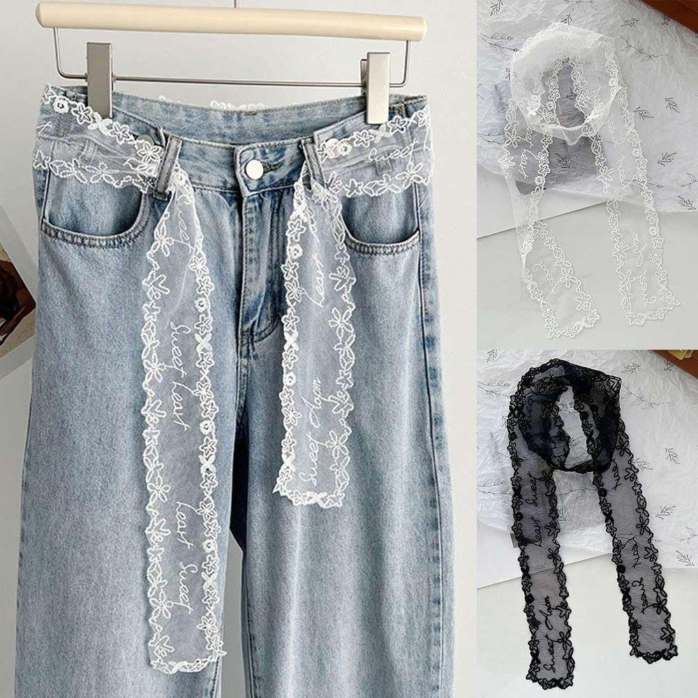 

Lace Bow Thin Lace Waist Belt Y2K Waistband Long Lace Waistband Street Dance Accessory білий