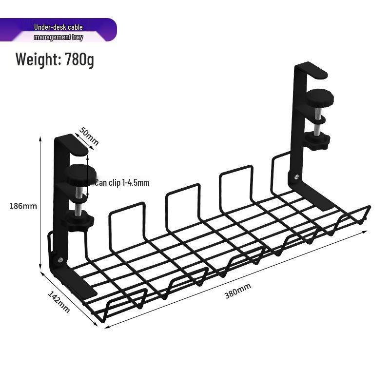 Under-Desk No-Drill Cable & Power Strip Organizer Rack