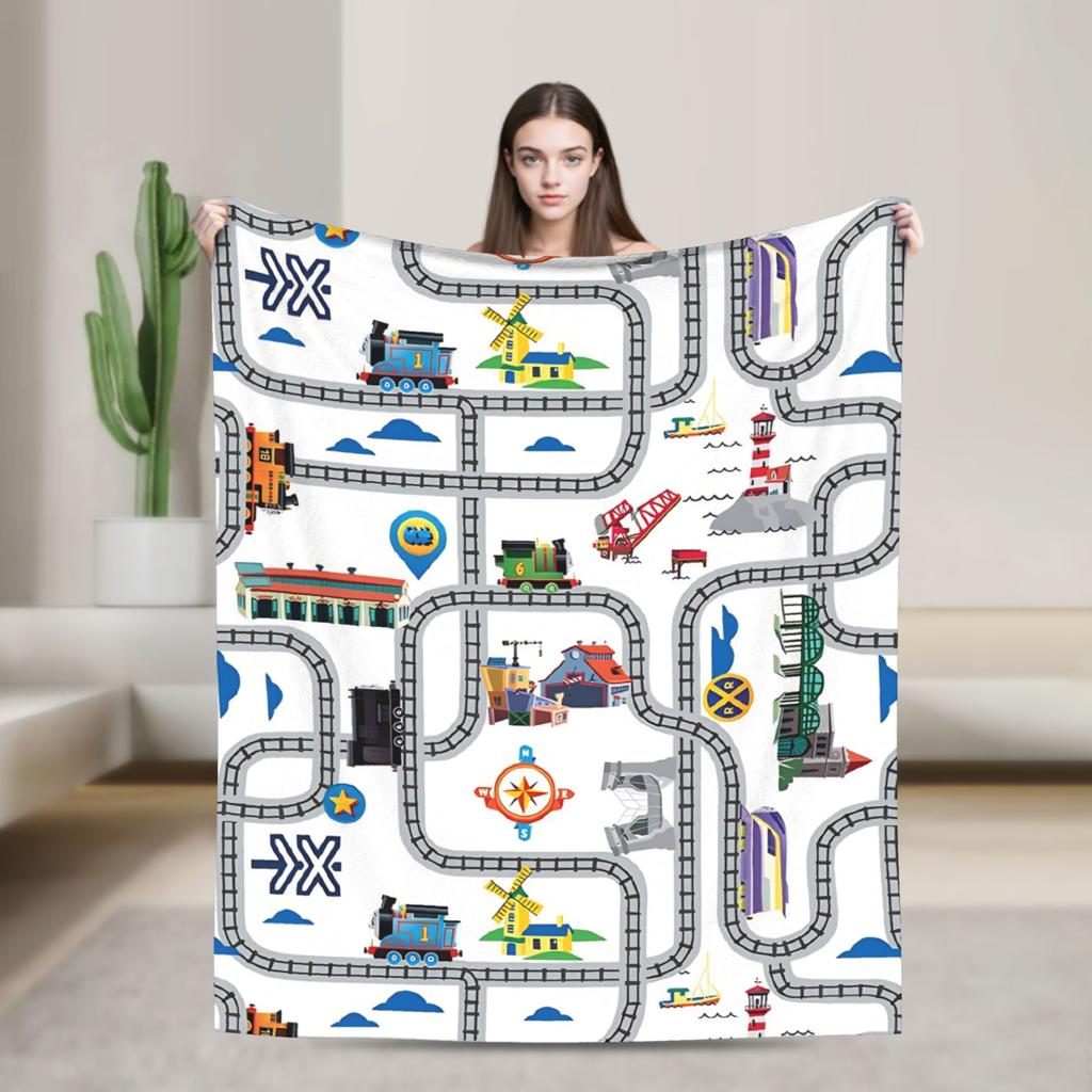 T-Thomas The Train Friends   Blankets  Camping Flannel Throw Blanket For Couch Chair Super Warm Custom Quality Bedspread Gift