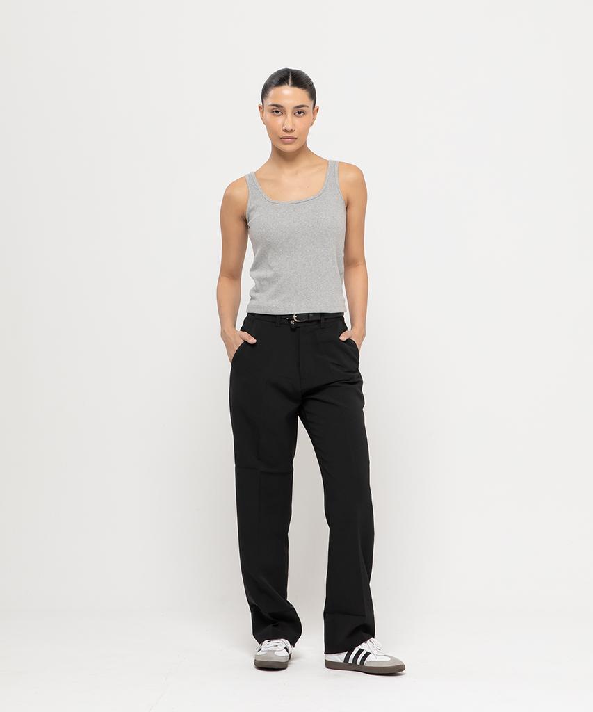 CHAMBROS Hidden Elastic Waist Semi-Wide Wrinkle-Free Slacks [Black]