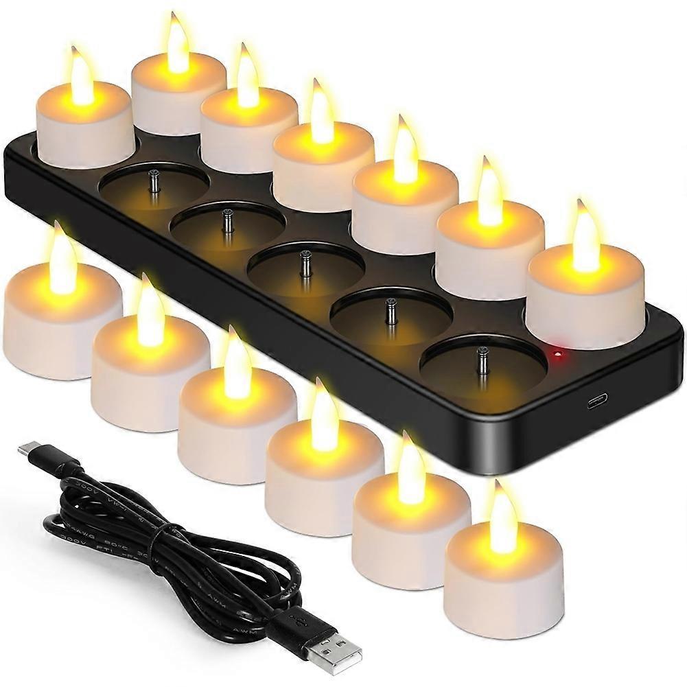 Rechargeable Tea Lights Candles 12pcs Flameless Flickering Candles with Remote Control Timer & Charging Base, Decoration