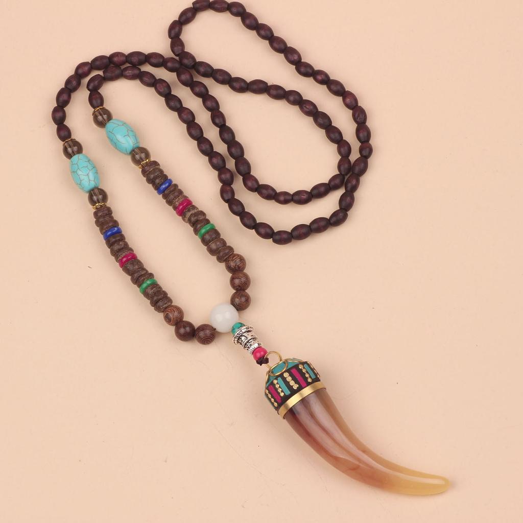 Originální etnický retro dlouhý řetízek na svetr, Nepálské vintage doplňky, Tibetský styl, Literární a univerzální náhrdelník pro muže a ženy