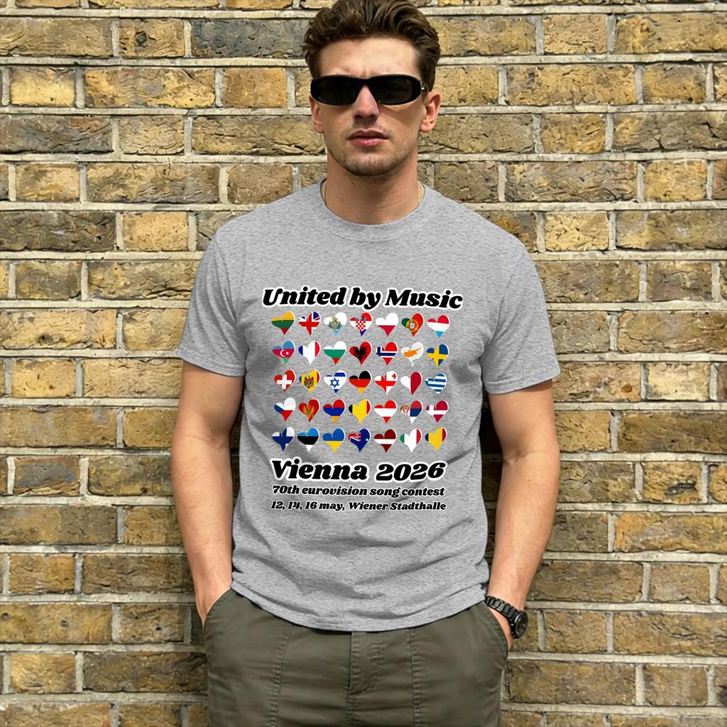 United by Music 2026 T Shirt Summer Eurovisions Song Contest 100 Cotton T Shirts For Unisex Trending Pattern Short Sleeve