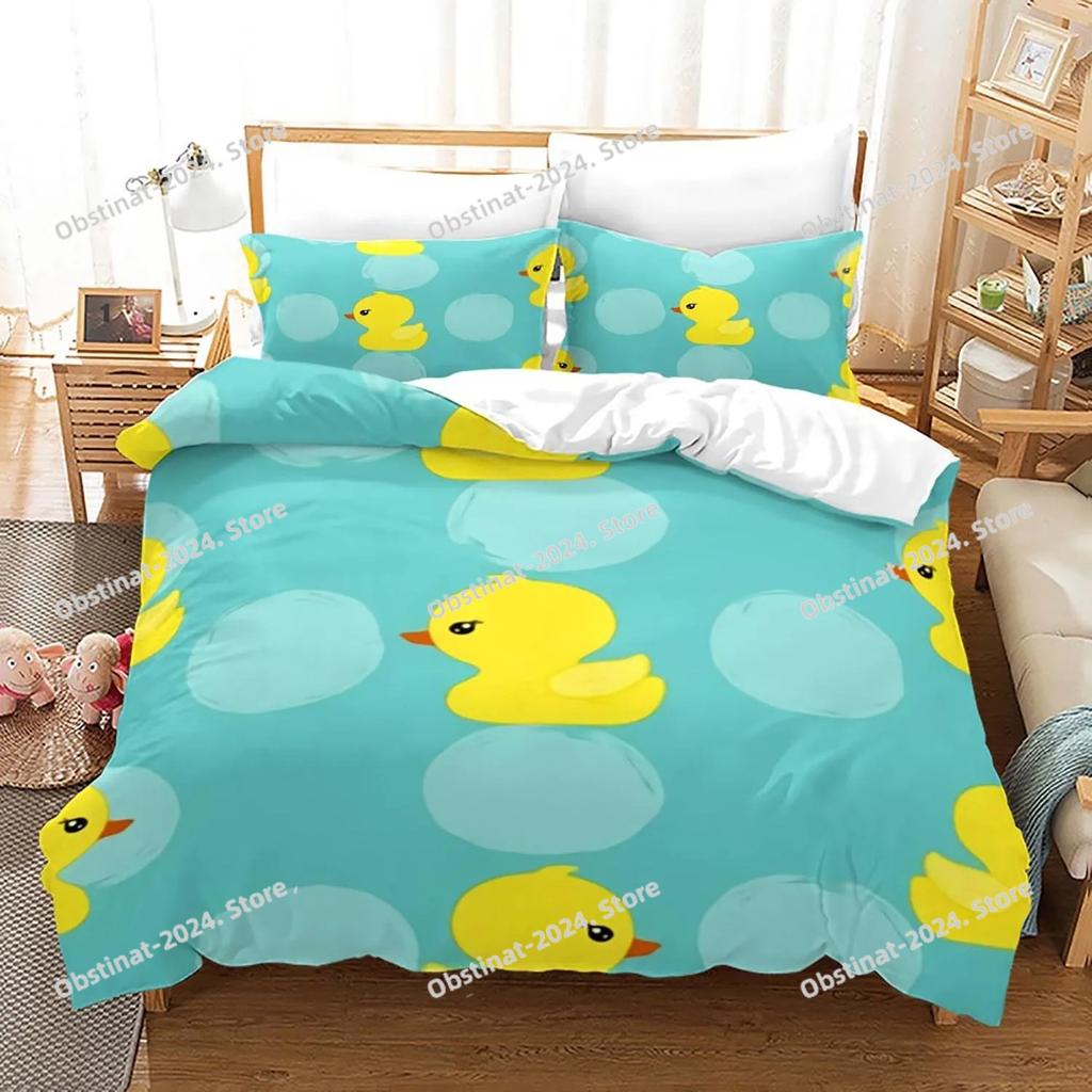 Yellow Duck Bedding Set Single Twin Full Queen King Size Little Duck Bed Set Aldult Kid Bedroom Duvetcover Sets 3D Print 020