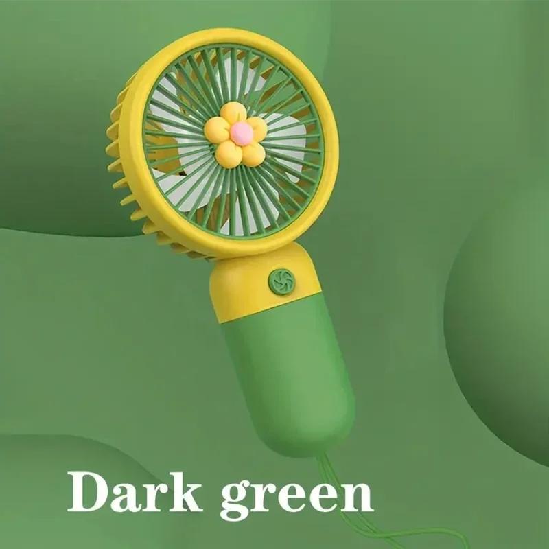 Macaron Color Mini Handheld Fan with Lanyard USB Rechargeable Electric Small Fresh Portable Fan for Students Flower Design