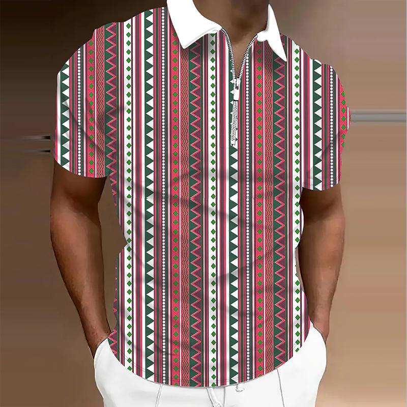 

Men s Shirt Polo Casual Zip Short Sleeve Fashion Casual Zipper Summer Spring Regular Fit 3D Retro Print Shirt L красный