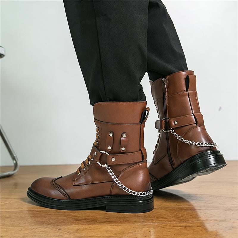 Luxus Designermode Neue Herren Rock Punk Gürtelschnalle Westwärts Knöchelboots Botas Motorradschuhe Zapatos Hombre