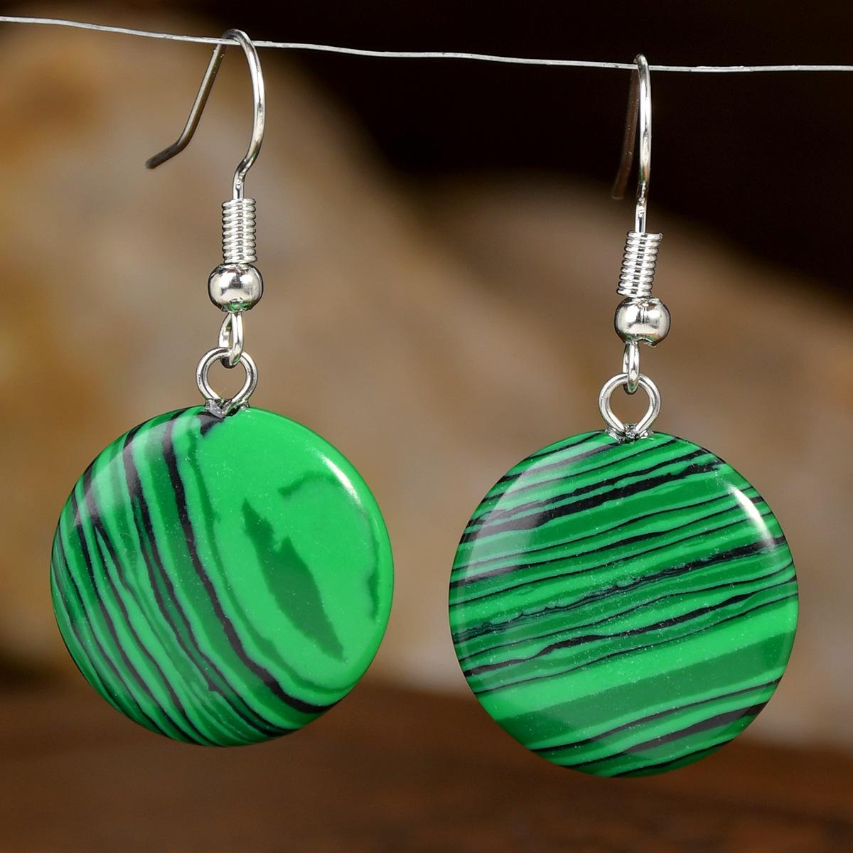 

1pair Natural Rotundity Shape Stone Earrings Healing Crystal Quartz Amethyst Tiger Eye Stone Dangle Hook Earring for Women Girls малахітова зелень