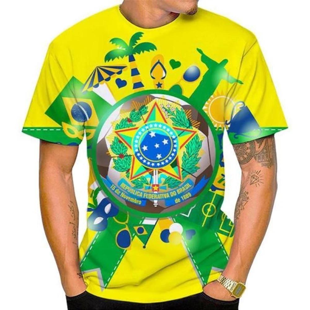 

Мужская/женская мода Бразилия Флаг/национальная эмблема 3D Art Футболка Повседневные футболки Футболки с коротким рукавом Спортивные топы с круглым вырезом 3XL