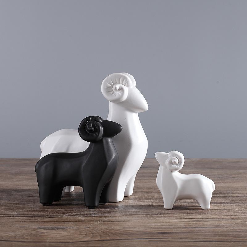 Keramik Baumwollschaf Figuren Miniaturen Abstrakte Tiere Schwarz Weiß Figur Skulpturen Heimdeko Ornamente Porzellan Handwerk