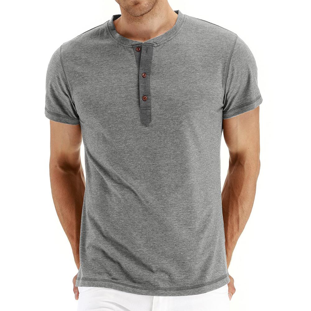 Summer Cotton Men T-shirt Henley Neck Fashion Design Slim Fit Solid T-shirts Male Tops Tees Short Sleeve T Shirt For Men