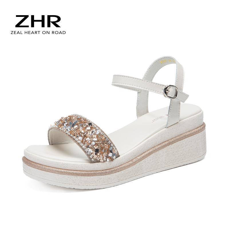 Keilabsatz Verschleißfest, Bequem und Modisch Damen Sommer Strass Dicksohlige Sandalen