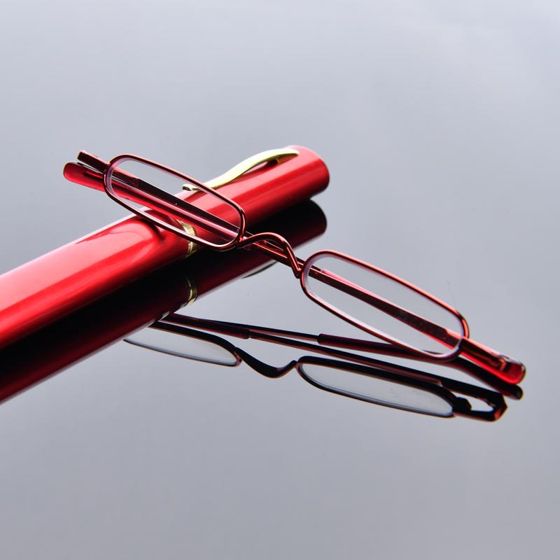 Elegant Portable Mini Reading Glasses Men Metal Frame Pen Box Ultra-Thin Women Ultra Light Presbyopia Eyeglasses With Box