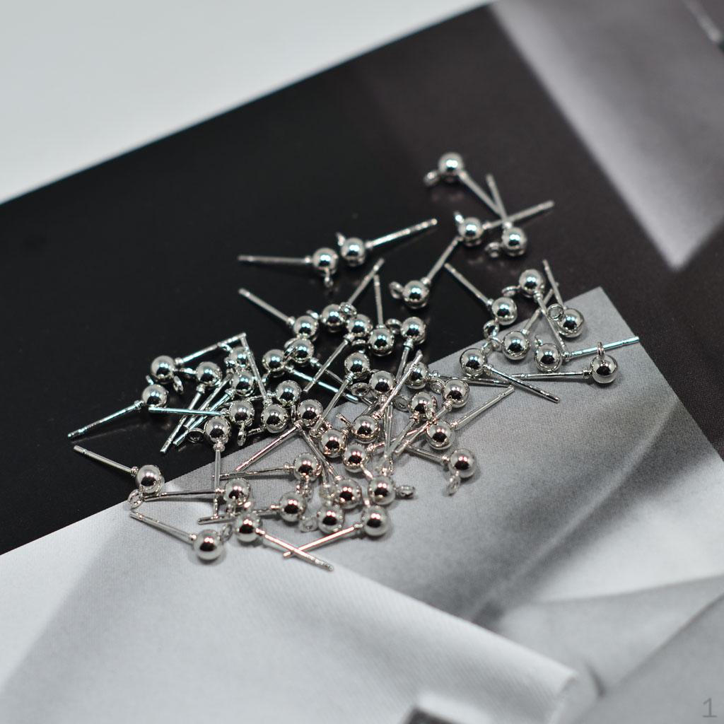 50 Pin Studs Earring Posts with Loop Jewelry Making Supply 15x6mm Replacements Accessory