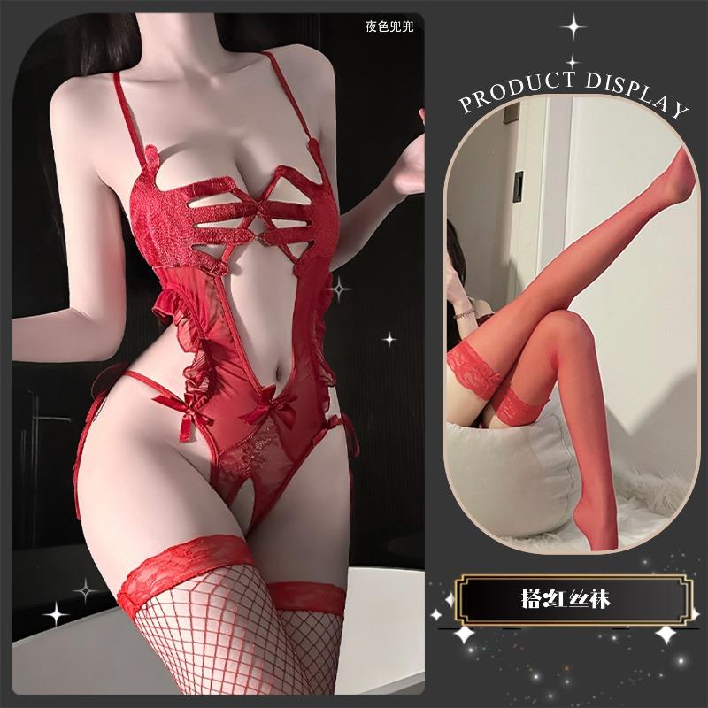 Sexy Underwear Sexy Palm Print Fun Open Crotch Onesie Perspective Hot Temptation Suit Women's Lace Hollowed Out