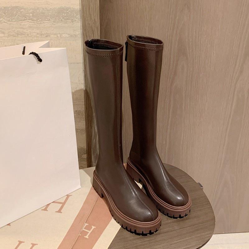 

Brown tall tube elastic spring and autumn new velvet to increase height and look thin but knee 35 коричневый