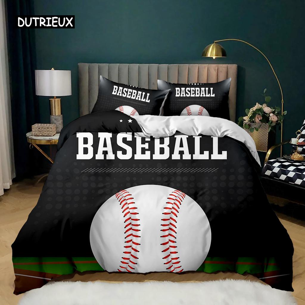 Baseball Bettbezug Set Baseballschläger Bettwäsche Set für Kinder Jugendliche 3D Baseball Sport Doppel Queen King Size Polyester Steppdecke Bezug