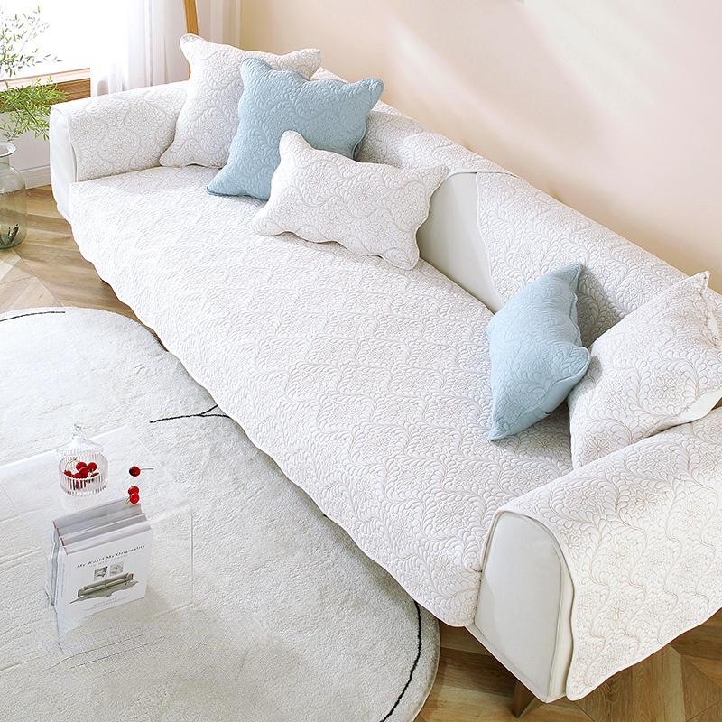All Seasons Universal Solid Color Cotton Quilted Embroidered Sofa Cushion Modern Simple Non-slip Cotton Sofa Cushion Towel