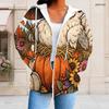 Women Plus Size Zip Up Hoodie Long Sleeve Drawstring Hood With Pockets Halloween Ghost Pumpkin Printed White