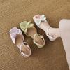 Summer comfortable word with sandals women's casual solid color medium heel sandals women's buckle round head square heel size women's shoes