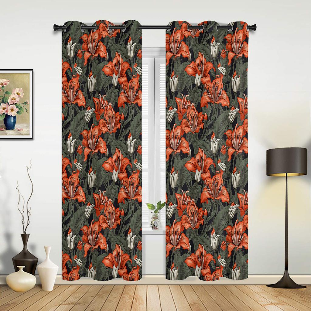 Red Flowers Foliage Modern Window Curtains for Living Room Bedroom Curtain Kitchen Treatment Blinds Drapes