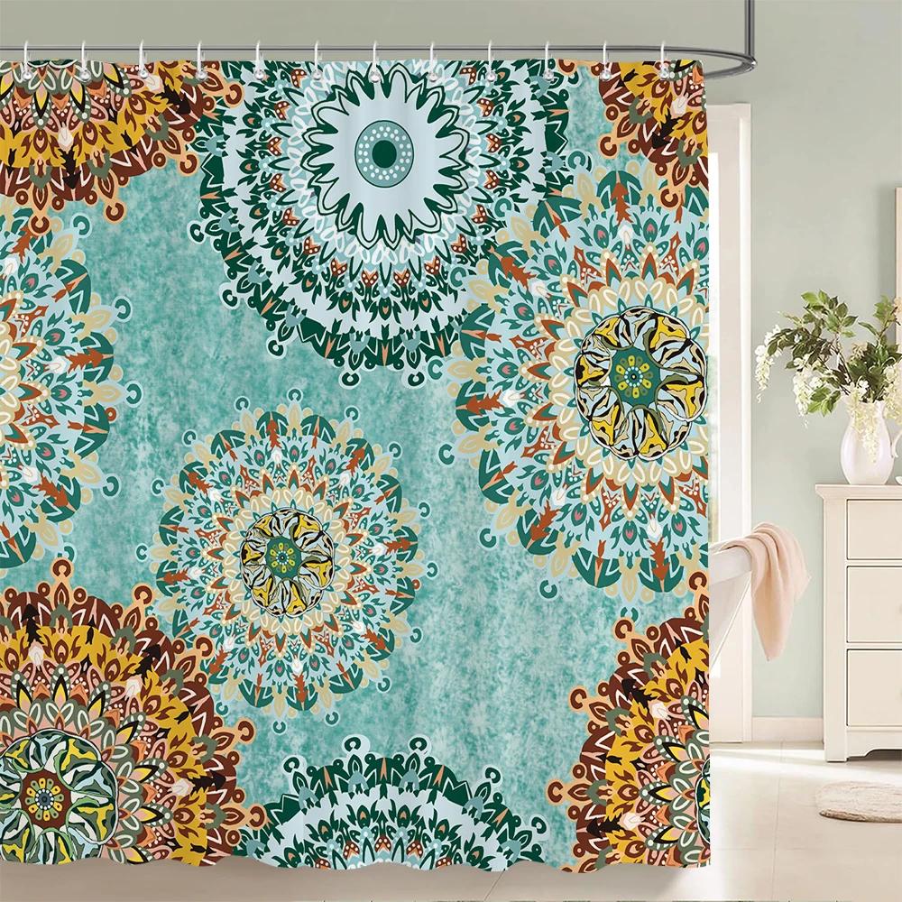3D Indian Bohemia Print Shower Curtain With Hooks Nordic Style Bohemian Style Mandala Waterproof Fabric Home Bathroom Curtains