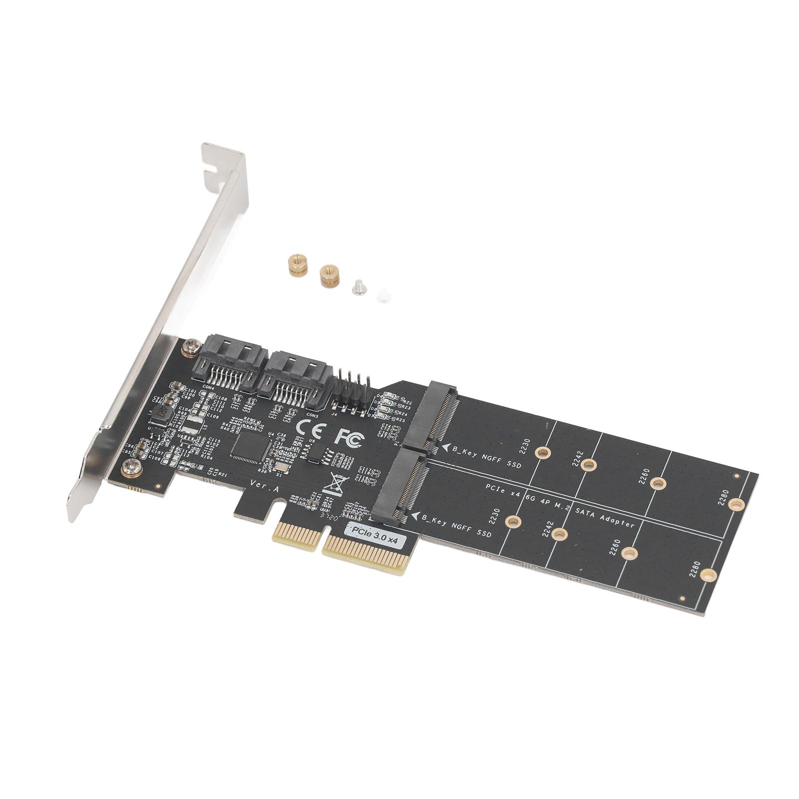 

PCIE 3.0 to SATA 3 M.2 Adapter Card High Speed Transfer PCIex4 to 2 Port SATA and 2 Port M.2 B Key