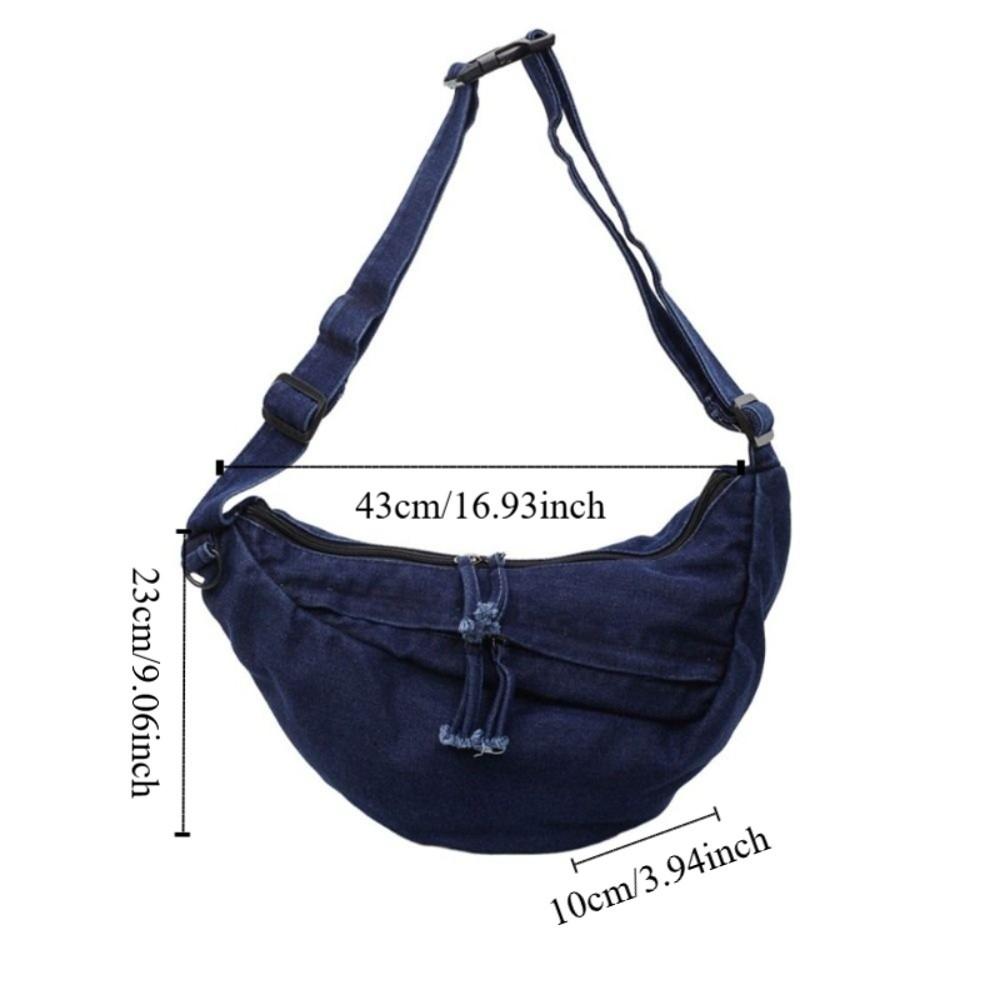 Leisure American Style Canvas Dumpling Bag Adjustable Strap Harajuku Denim Crossbody Bag Zipper Retro Handbag Women