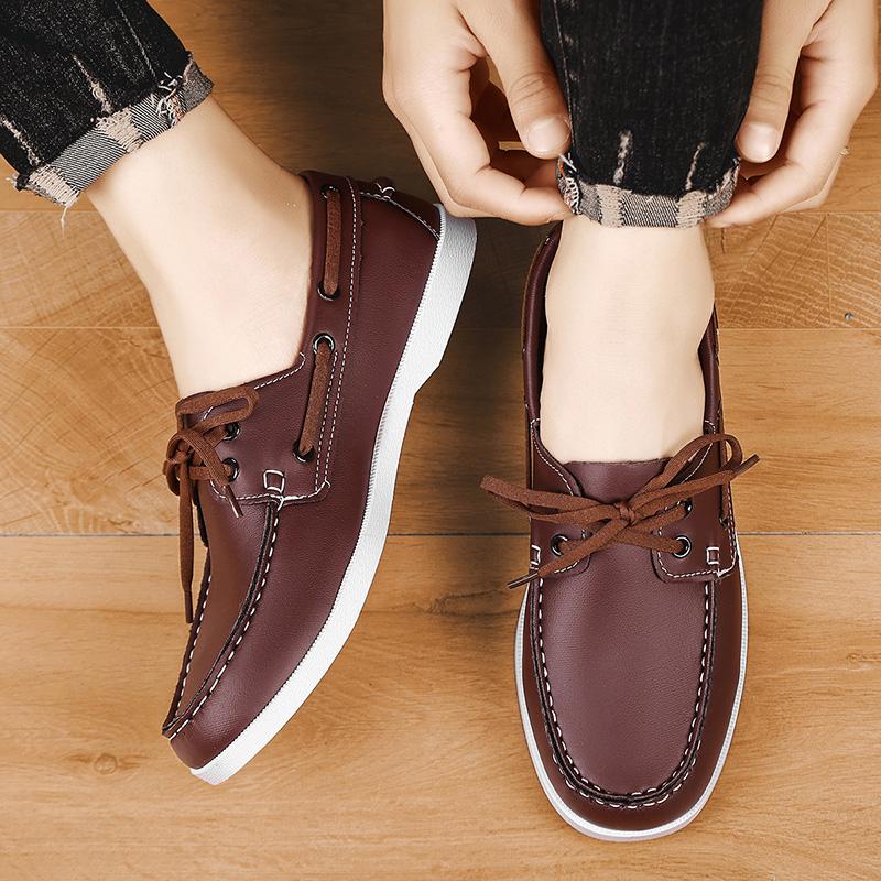 Fashion New Leather Dress Boat Shoes for Man Stylish Business Male Loafers Brand Slip On Casual Flats Moccasins Breathable Dress Shoes
