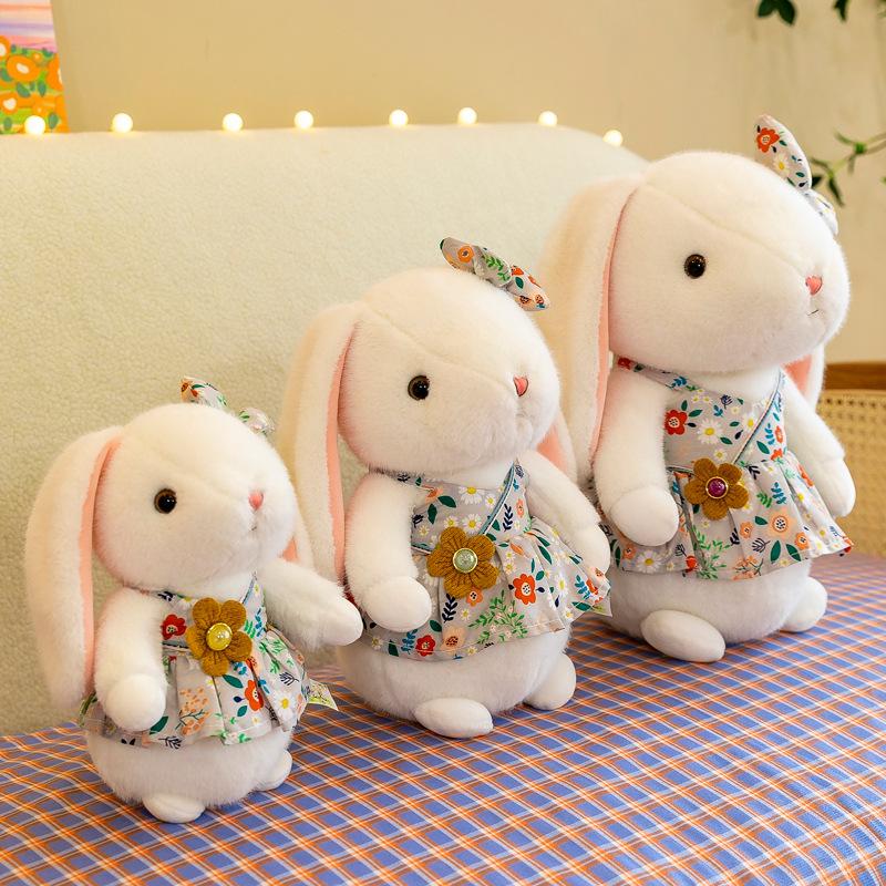 Cute Little White Rabbit Plush Toy Floral Skirt Rabbit Doll Grab Machine Doll Girl Birthday Gift