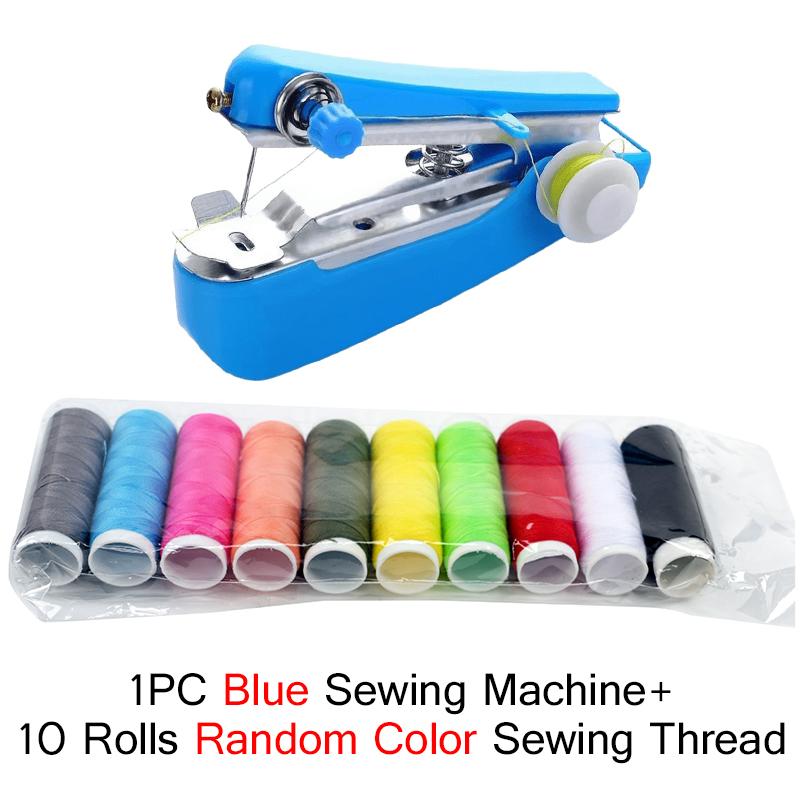 Sewing Machine and Sewing Thread Set 1PC Mini Handheld Sewing Machine with 10 Roll Sewing Thread Portable Pocket Manual Tool ZYF