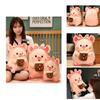 Adorable Milk Tea Pig Pink Pig Plush Toy With Bow Headband