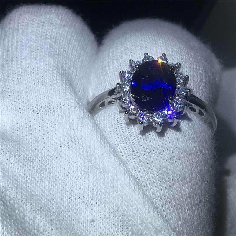 Huajie Blue Zirconium Diamond Ring Ring Single Ring Low Price Jewelry On the Whole Network