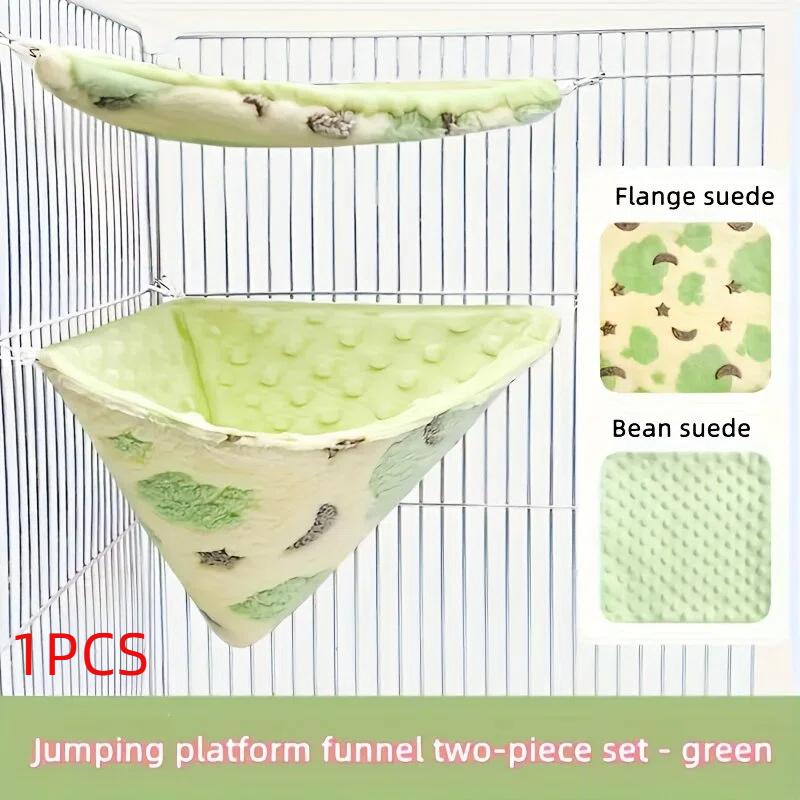 

Small Pet Cage Hammock Bed Set Breathable Bean Suede Flannel Velvet Hammock Funnel Two Piece Set for Sugar Glider Parrot Hamster зелёный