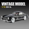 1/18 Benz 300SL Vintage Alloy Luxy Sports Car Model Diecast Metal Classic Retro Vehicles Car Model Sound and Light Childrens Toy Gift