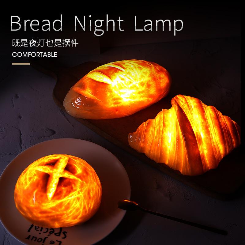 Indoor Night Lights Ornament Bread Shaped LED Night Lamps Simulation Croissant Cross Bread Cake Lamp Decoration for Cake Store