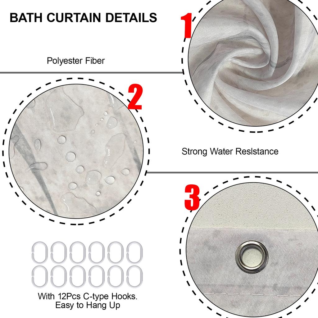 Grå Gull Marmor Abstrakt Moderne Baderomsdekorasjon Vanntett Vaskbart Stoff Badekar Deluxe Standard Dusjforheng 180 * 180
