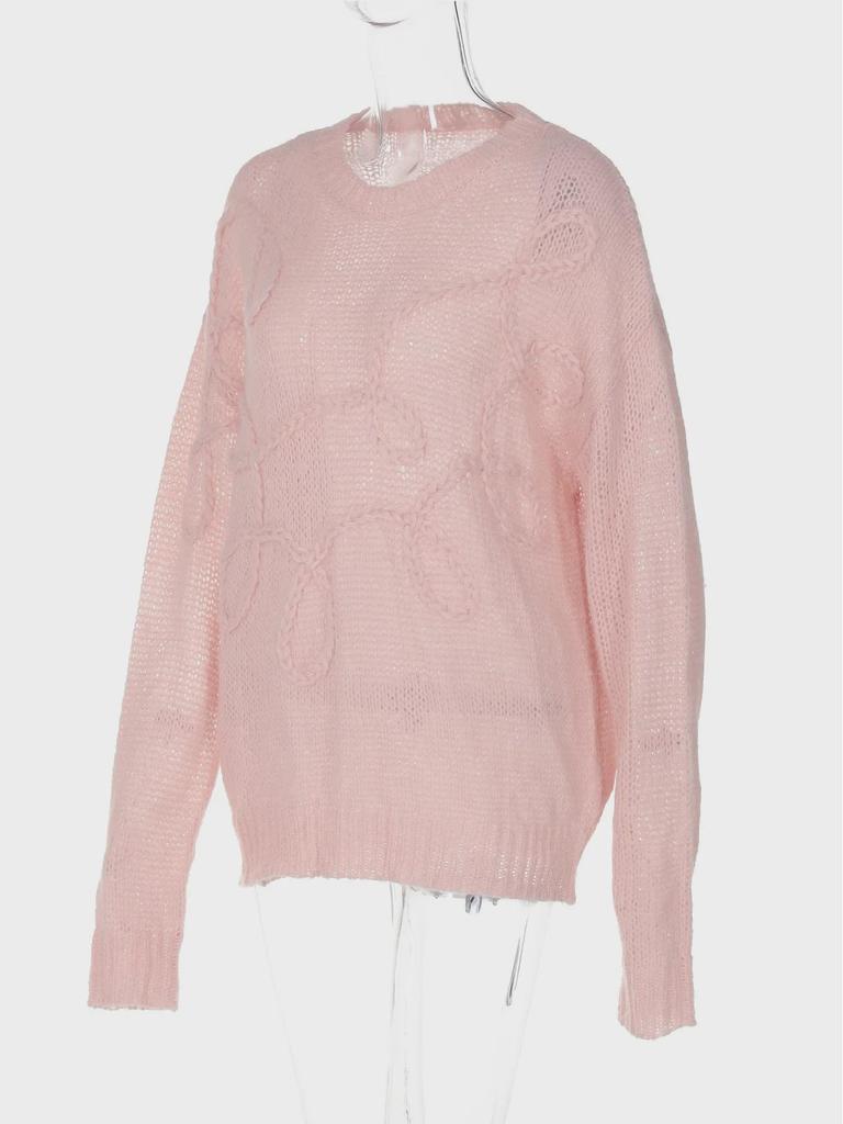 2024 Autumn Solid Color Wool Sweater: Cozy Long-Sleeved Knit with Irregular Embroidery for a Stylish Commute