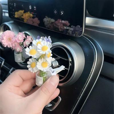Mini Car Air Vent Silk Flowers W/ Aromatherapy – Elegant Feminine Artificial Petals Stylish Vase Design Clip Scented Car Decor